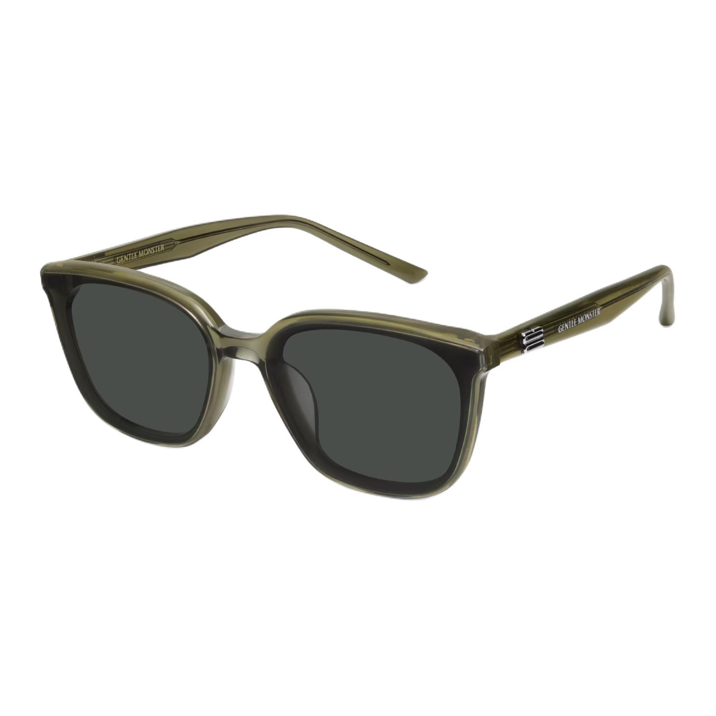 Gentle Monster Khaki Square Acetate Sunglasses with Logo Design for Men. Pino KC1