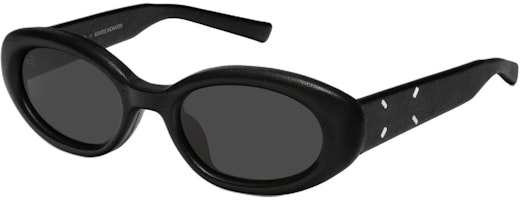 GENTLE MONSTER Oval Sunglasses Unisex with White Stitch Detail and Leather Frame. MM107LeatherL01 GENTLE MONSTER Oval Sunglasses Unisex with White Stitch Detail and Leather Frame. MM107LeatherL01