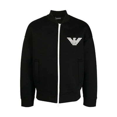Giorgio Armani Black Zip-Up Jacket with Letter Print and Stand Collar. 6L1MM3-1JUWZ-0999