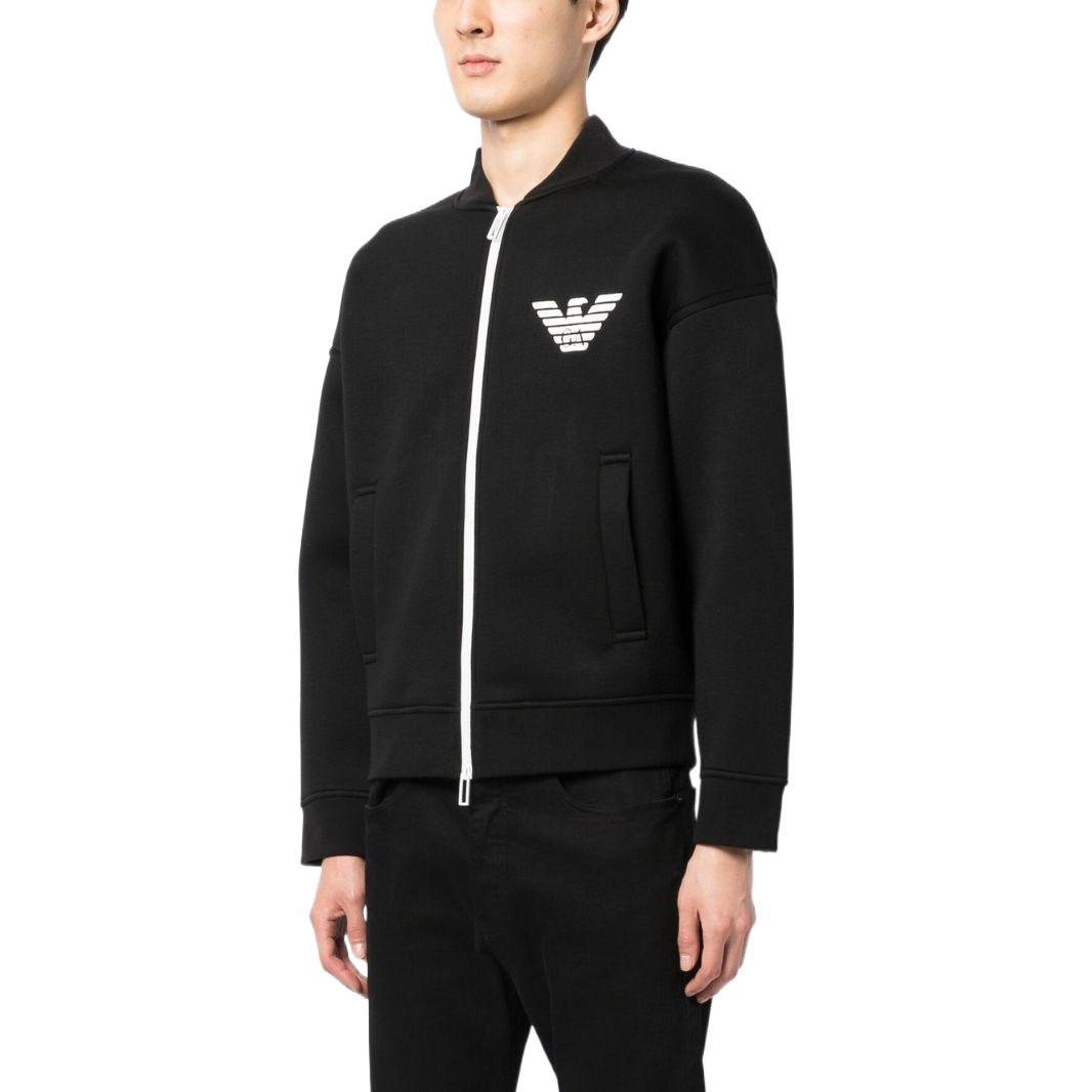 Purchase Giorgio Armani Jaket Hitam Zip-Up dengan Cetakan Huruf dan Kolar Tegak. 6L1MM3-1JUWZ-0999