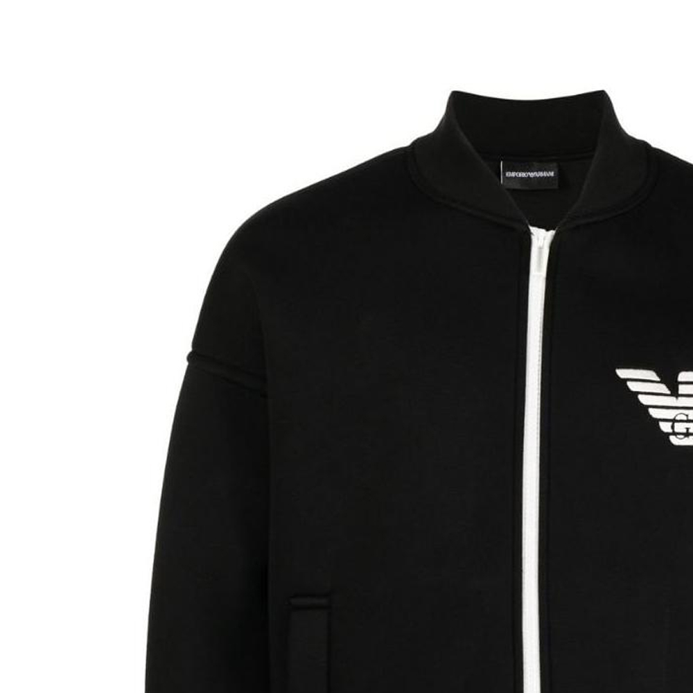 Details for Giorgio Armani Jaket Hitam Zip-Up dengan Cetakan Huruf dan Kolar Tegak. 6L1MM3-1JUWZ-0999
