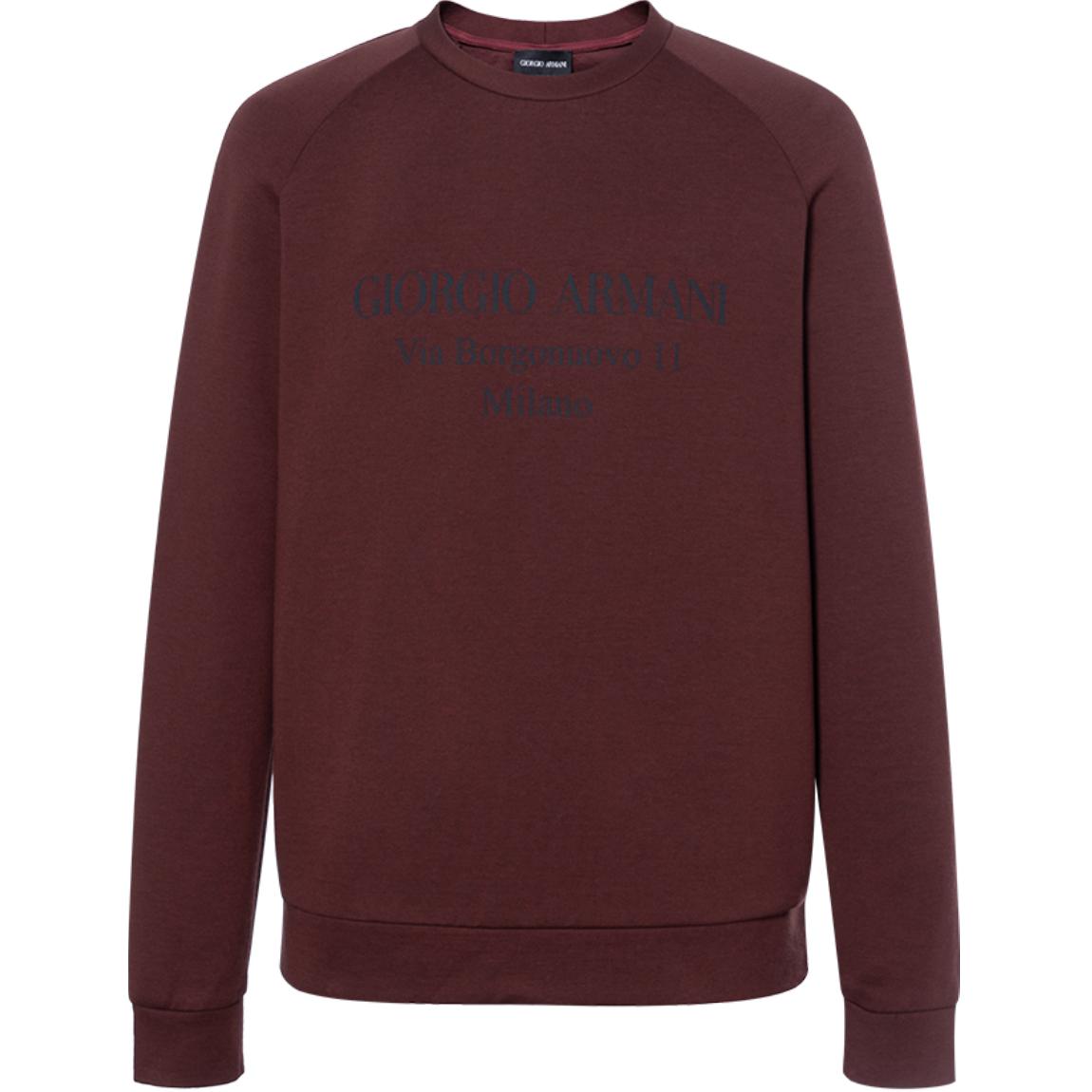 GIORGIO ARMANI  Burgundy Cotton Crewneck Logo Sweatshirt. 3GSM81-SJSXZ-U5XE