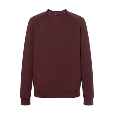 GIORGIO ARMANI Burgundy Cotton Crewneck Logo Sweatshirt. 3GSM81-SJSXZ-U5XE