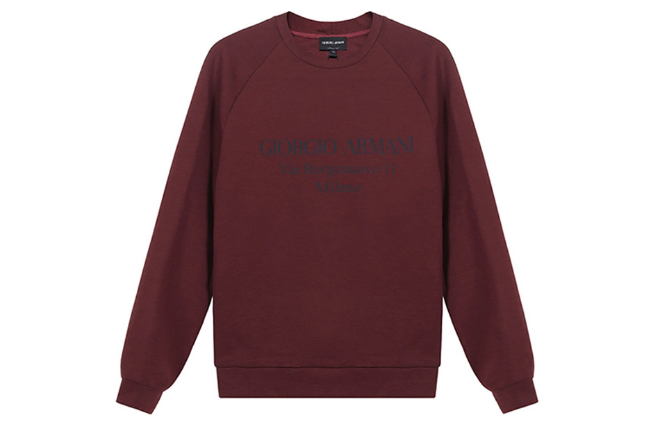 Order GIORGIO ARMANI 酒紅色棉質圓領標誌徽章長袖上衣 3GSM81-SJSXZ-U5XE