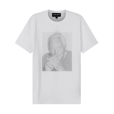 GIORGIO ARMANI Embroidered Cotton Crewneck T-Shirt SS22 Optical White 3LST58-SJMCZ-U090