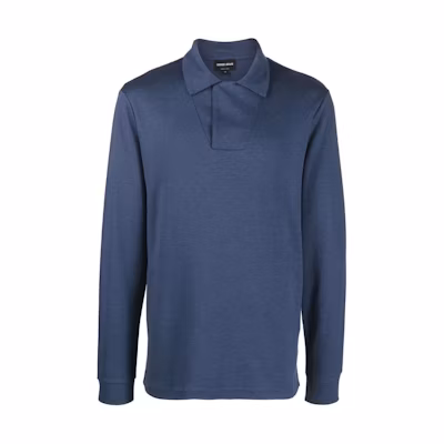 GIORGIO ARMANI Midnight Blue Solid Long Sleeve Polo Shirt. 6LSF51-SJQGZ-U8KV