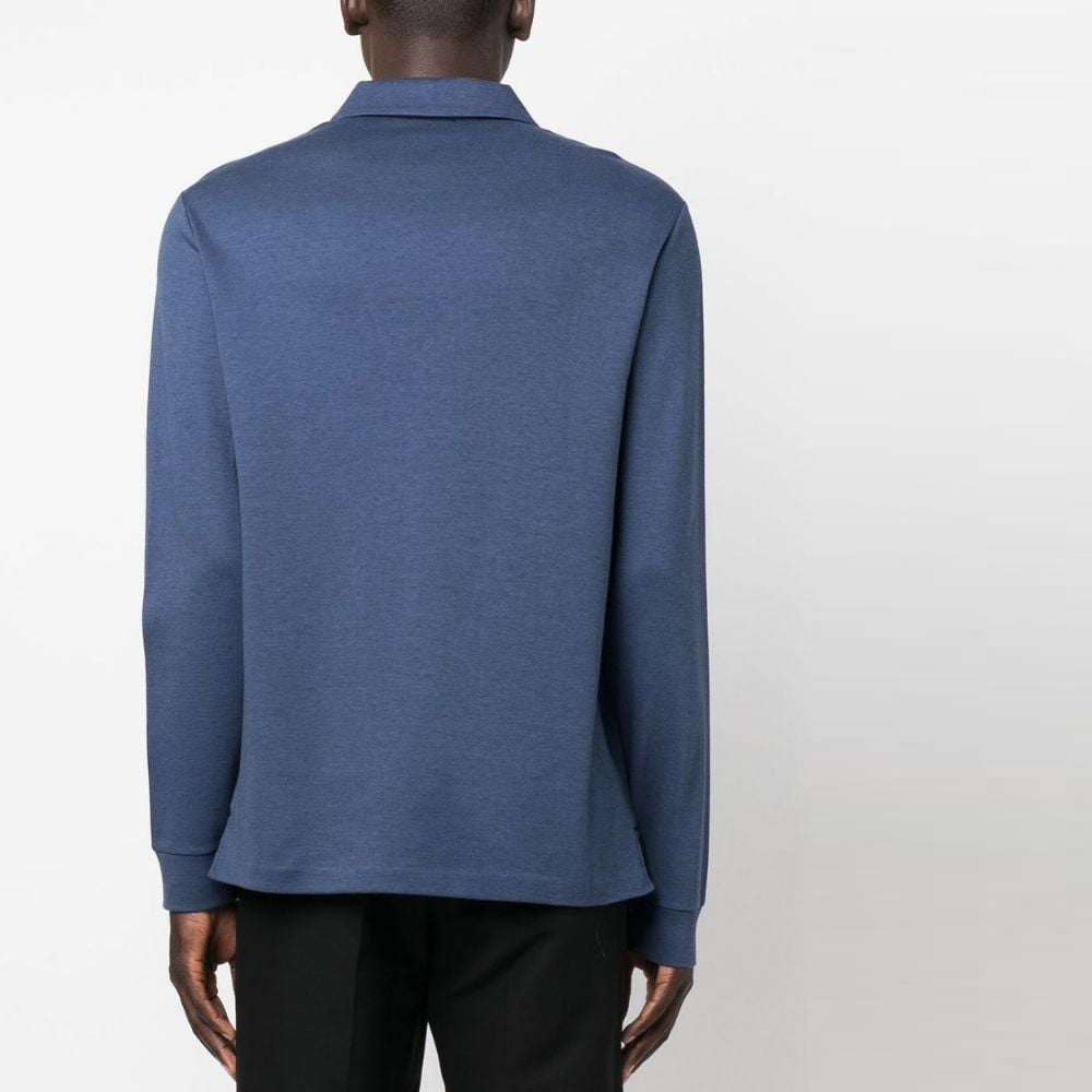 Shop 乔治阿玛尼午夜蓝长袖纯色POLO衫 6LSF51-SJQGZ-U8KV