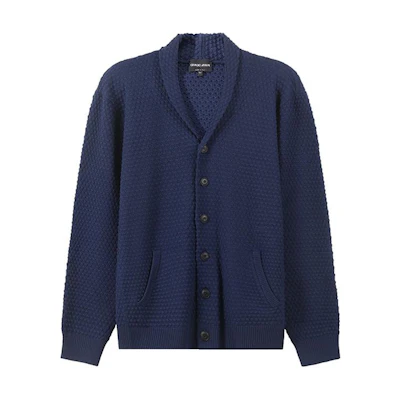 GIORGIO ARMANI SS24 Solid Shawl Collar Knit Cardigan - Navy Blue 6RSE04-SM22Z-UA2K