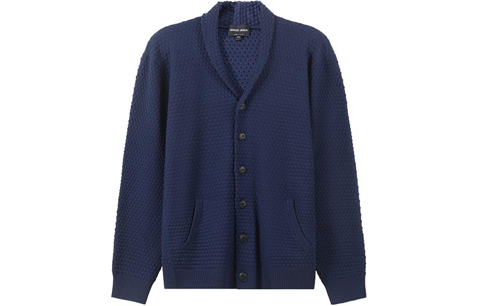 Order GIORGIO ARMANI SS24 Kardigan Rajut Kolar Shawl Solid - Biru Navy 6RSE04-SM22Z-UA2K