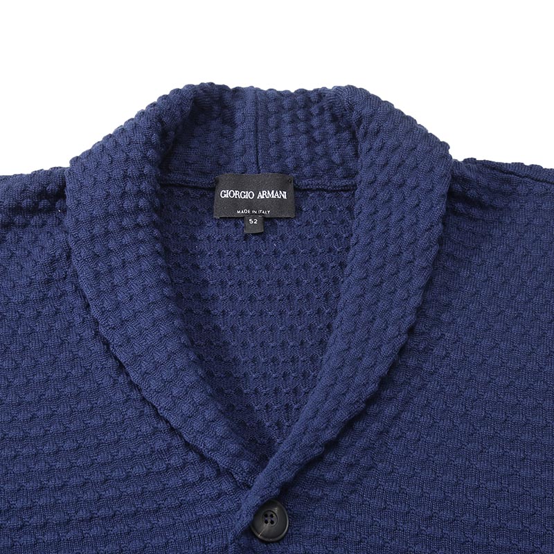 Details for GIORGIO ARMANI SS24 Kardigan Rajut Kolar Shawl Solid - Biru Navy 6RSE04-SM22Z-UA2K