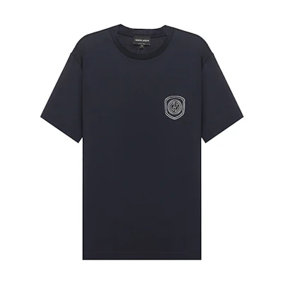Giorgio Armani Armani Solid Color Cotton Crew Neck T-Shirt in Midnight Blue. 6KSM70-SJTKZ-UBWF