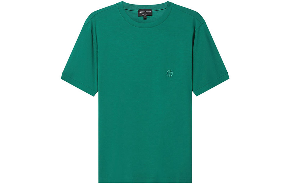 Order ジョルジオアルマーニ 刺繍ロゴ クルーネック Tシャツ グリーン 無地デザイン 3GST52-SJP4Z-U97P