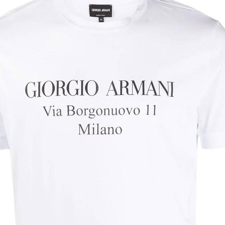 Sizing Giorgio Armani Kaos Putih Logo Cetak Leher Bulat Lengan Pendek. 3GST57-SJMCZ-U090