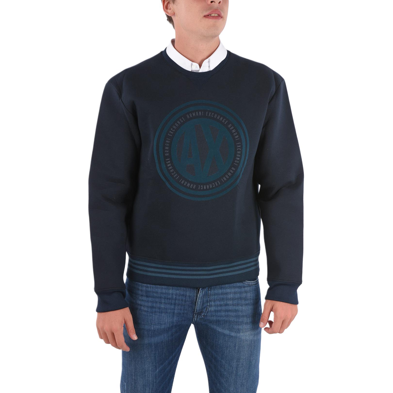 Giorgio Armani Armani Blue Pullover Sweatshirt with Round Logo Print 6ZZM84-ZJV8Z-1510