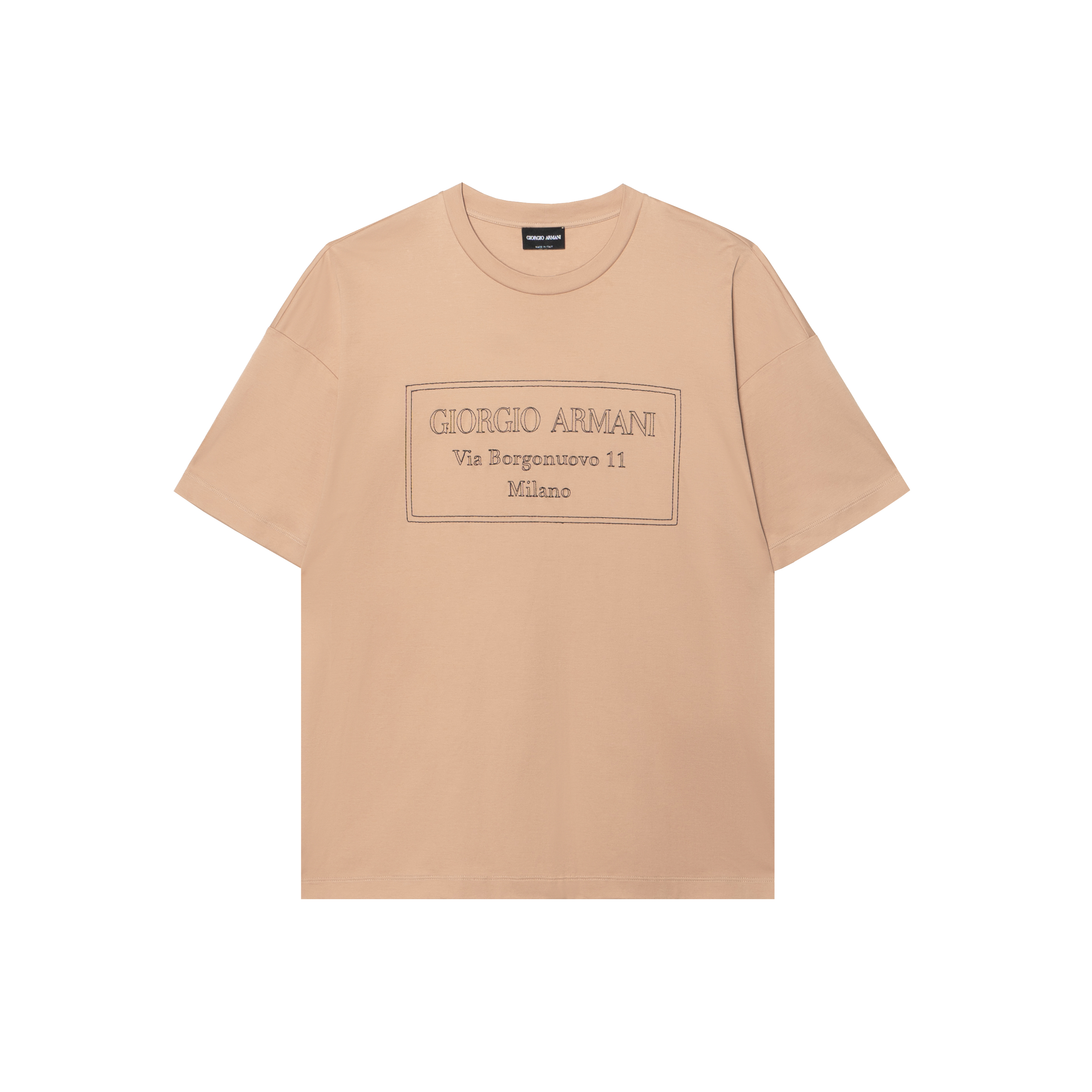 Giorgio Armani Armani Camel Crewneck T-Shirt with Logo Print Short Sleeves 6RSM53SJFBZ1U68C