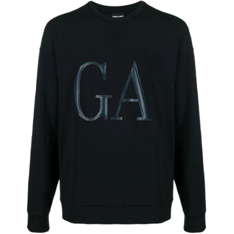 Giorgio Armani Armani FW21 Black Sweatshirt with Leather Logo Patch 3KSM79SJSUZ