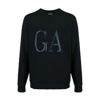 Giorgio Armani Armani FW21 Black Sweatshirt with Leather Logo Patch 3KSM79SJSUZ