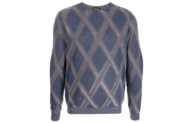 Giorgio Armani Armani FW21 Blue Logo Diamond Pattern Crewneck Sweatshirt 6KSM30SM32Z-FBUB