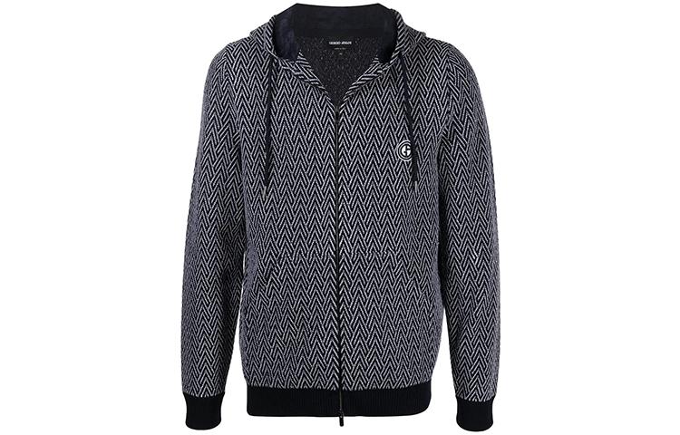 Giorgio Armani Armani FW21 Herringbone Logo Zip-Up Hoodie Grey Men’s 3KSBA1SMA4ZPZC7