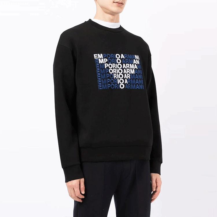Purchase Giorgio Armani FW21 Logo Print Crewneck Pullover Sweatshirt Hitam 6HSM55-SJHJZ-U9SA