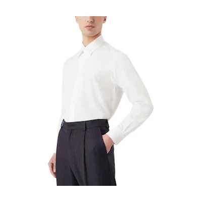 Giorgio Armani Armani FW22 Solid Cotton Long-Sleeve Button-Up Shirt White 1WGCCZ70-TZ069-U0BN
