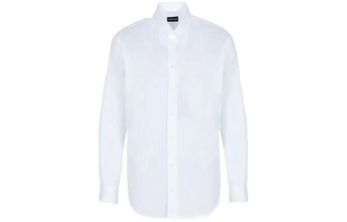 Order Giorgio Armani FW22 Camisa Blanca de Algodón Sólido de Manga Larga con Botones 1WGCCZ70-TZ069-U0BN