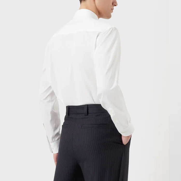 Shop Giorgio Armani FW22 Camisa Blanca de Algodón Sólido de Manga Larga con Botones 1WGCCZ70-TZ069-U0BN