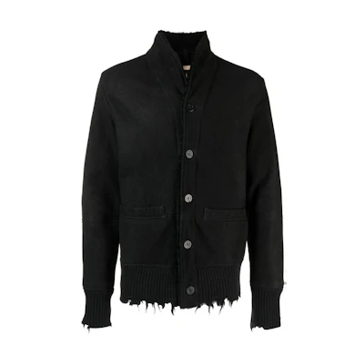 Giorgio Armani Armani FW22 Distressed Sheepskin Leather Jacket Black GU23F14-097ME-VL