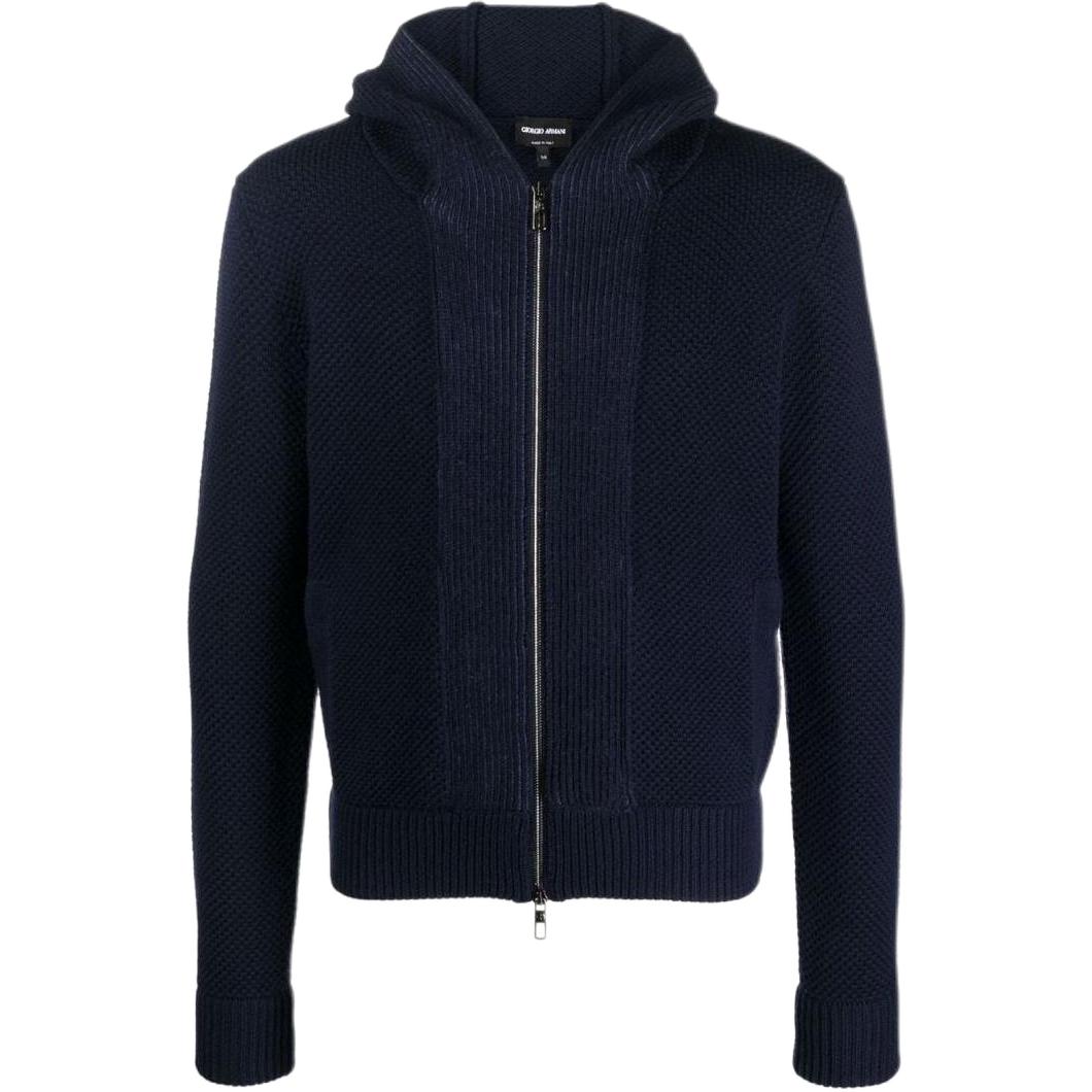 Giorgio Armani Armani FW22 Knit Zip-Up Hoodie Jacket Navy Blue 6LSB01-SM19Z-FBT0