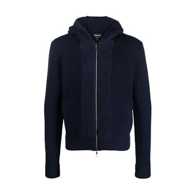 Giorgio Armani Armani FW22 Knit Zip-Up Hoodie Jacket Navy Blue 6LSB01-SM19Z-FBT0