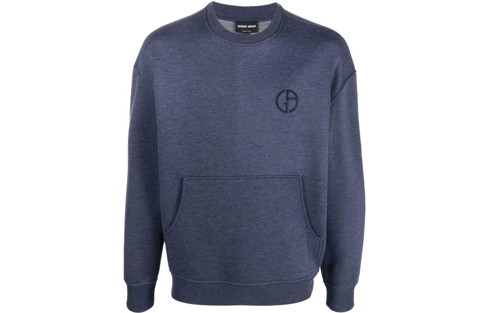 Giorgio Armani Armani FW22 Navy Blue Logo Embroidered Crewneck Sweatshirt 3LSM50SJGCZUBWF