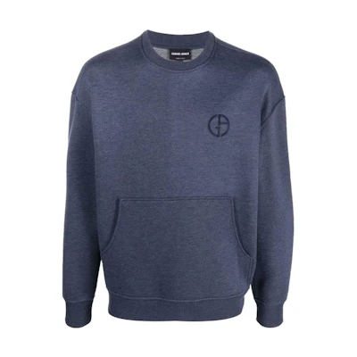 Giorgio Armani Armani FW22 Navy Blue Logo Embroidered Crewneck Sweatshirt 3LSM50SJGCZUBWF