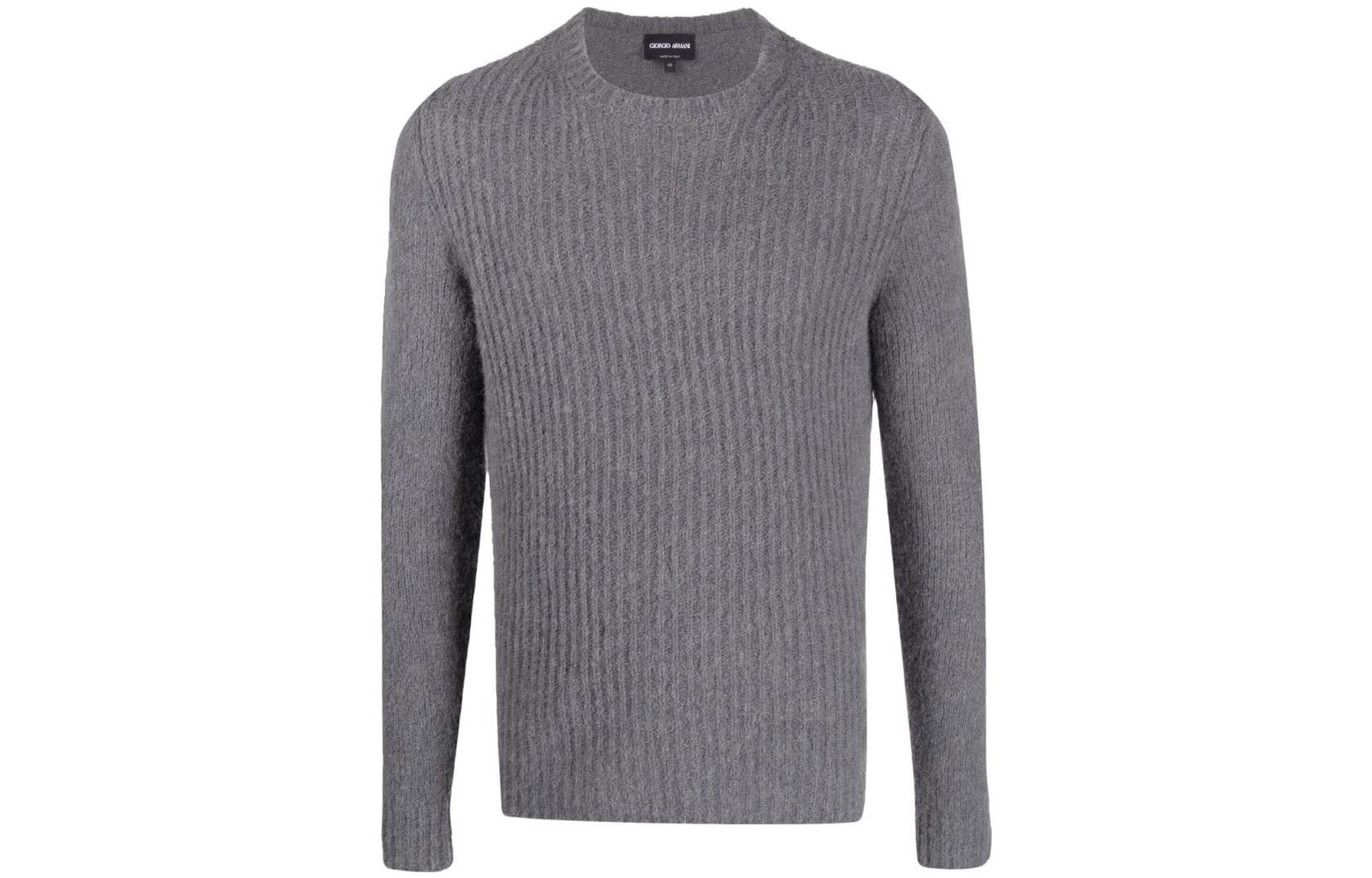 Giorgio Armani Armani FW22 Ribbed Crewneck Wool Sweater  Light Gray Long Sleeve 6LSM26SM39Z-U8GG