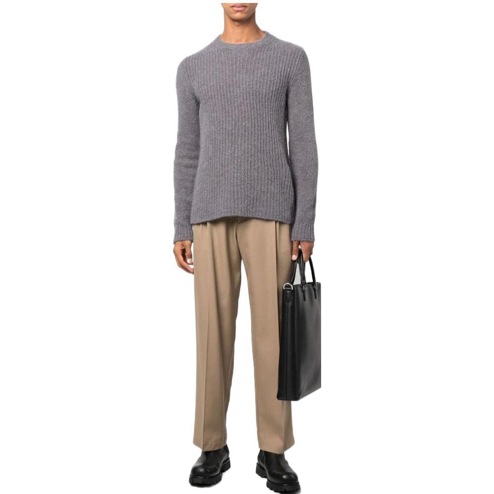 Lookbook Giorgio Armani FW22 Sweater Abu-Abu Muda Lengan Panjang Wool Ribbed Crewneck 6LSM26SM39Z-U8GG