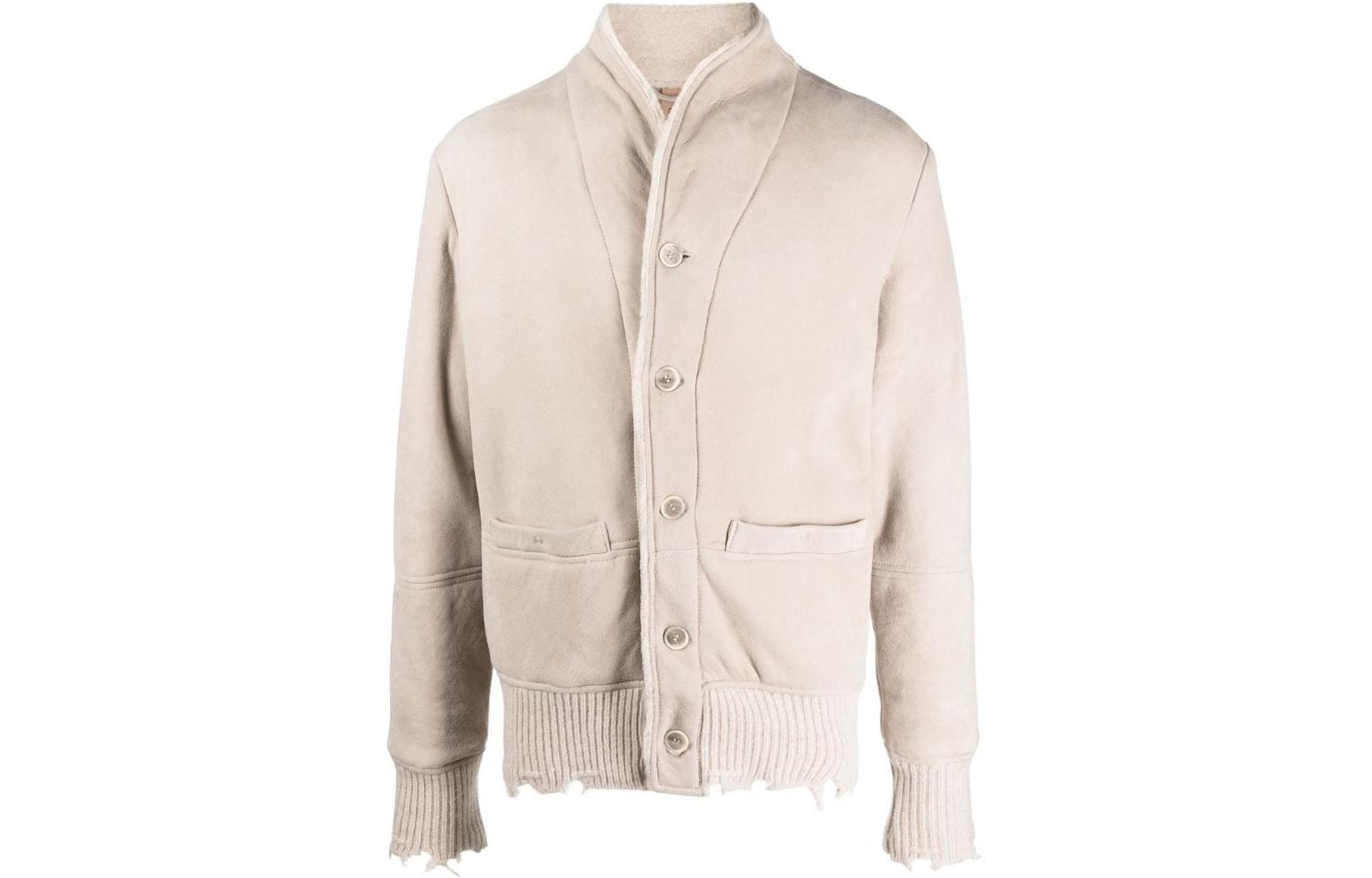 Giorgio Armani Armani FW22 Solid Color Frayed Pocket Long-Sleeve Jacket White () GU23F14097MEVLFLAX