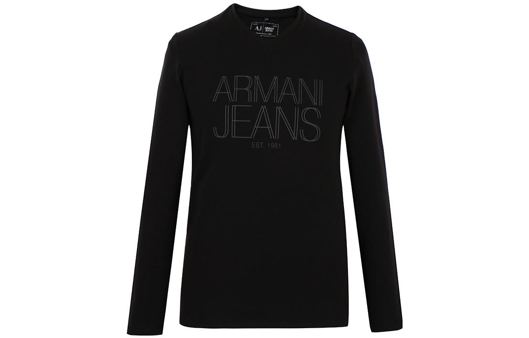 Giorgio Armani ARMANI JEANS SS23 Black Logo Graphic Long Sleeve Crewneck T-Shirt 6X6T11-6JOAZ-0203