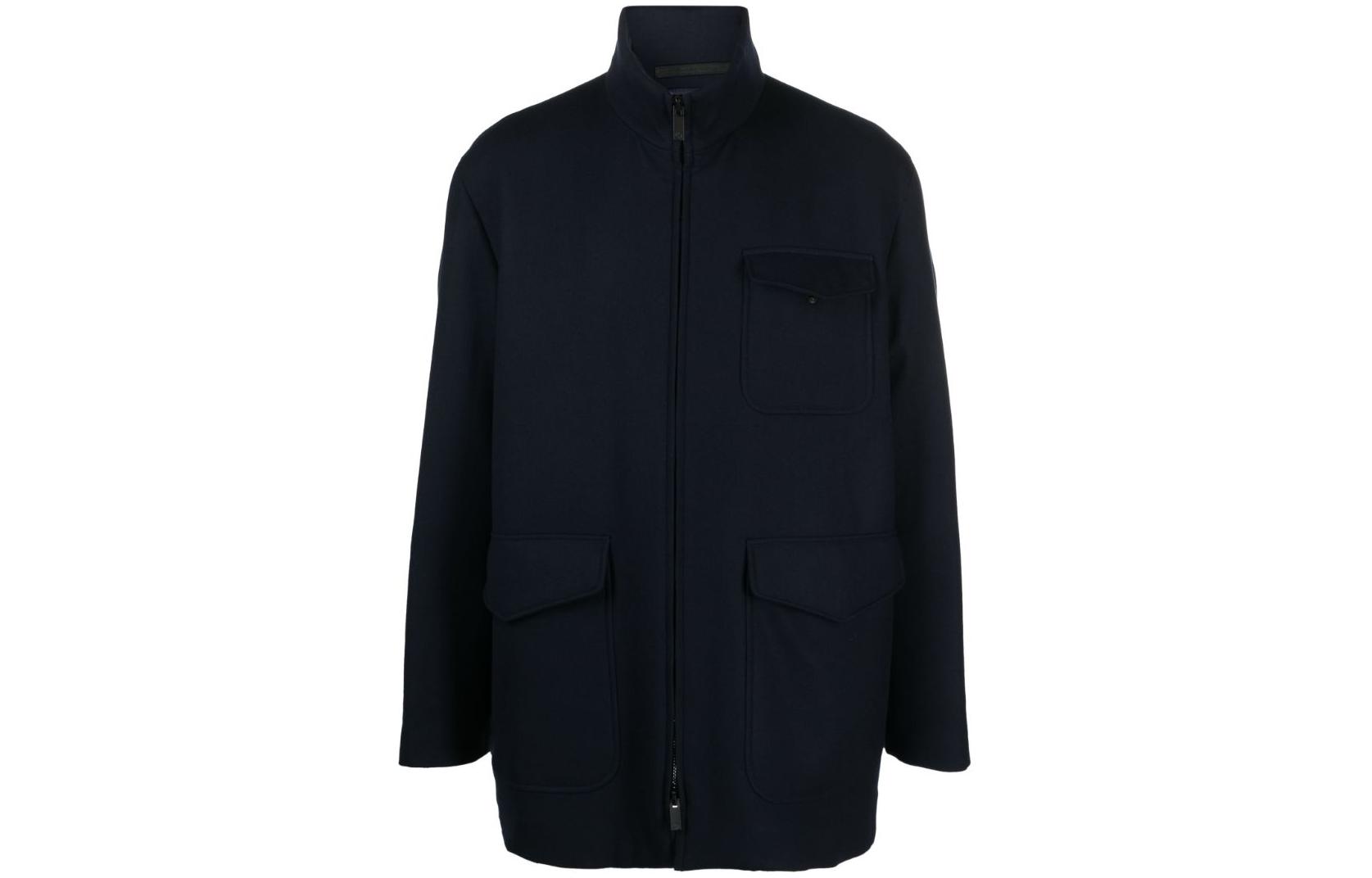 Giorgio Armani Armani Navy Blue High Collar Zip-Up Loose-Fit Jacket 3WGOC0A2-T04DS-UBWF
