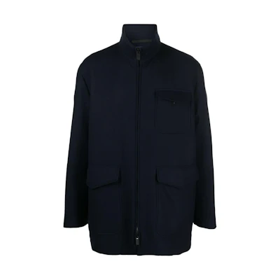 Giorgio Armani Armani Navy Blue High Collar Zip-Up Loose-Fit Jacket 3WGOC0A2-T04DS-UBWF