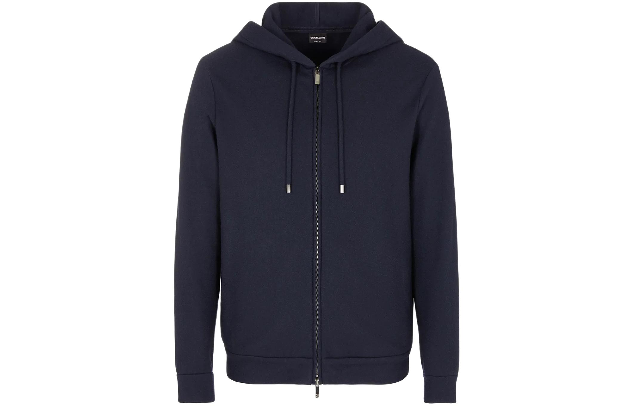 Giorgio Armani Armani Navy Blue Solid Color Zip-Up Hoodie Jacket Long Sleeve 3GSB53-SJKEZ-1UBSG