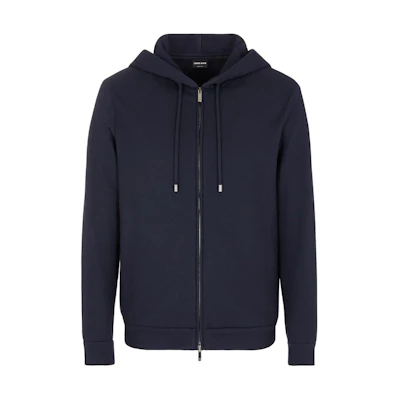Giorgio Armani Armani Navy Blue Solid Color Zip-Up Hoodie Jacket Long Sleeve 3GSB53-SJKEZ-1UBSG