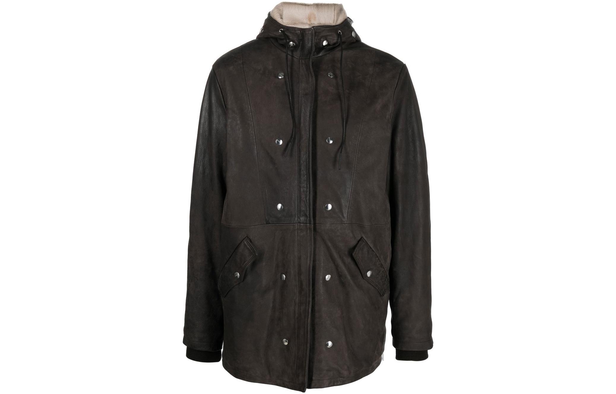 Giorgio Armani Armani Solid Color Drawstring Hooded Zip Jacket in Brown GU23F1-4050-VBRU