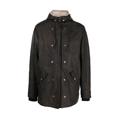 Giorgio Armani Armani Solid Color Drawstring Hooded Zip Jacket in Brown GU23F1-4050-VBRU