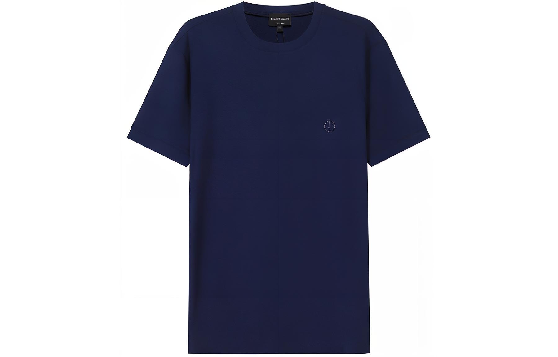 Order Giorgio Armani SS22 Baju-T Navy Blue Leher Bulat Logo Sulam. 3GST52-SJP4Z-UA3Z