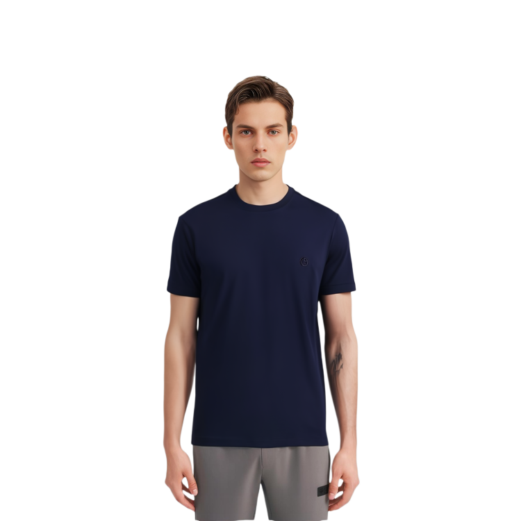 Purchase Giorgio Armani SS22 Baju-T Navy Blue Leher Bulat Logo Sulam. 3GST52-SJP4Z-UA3Z