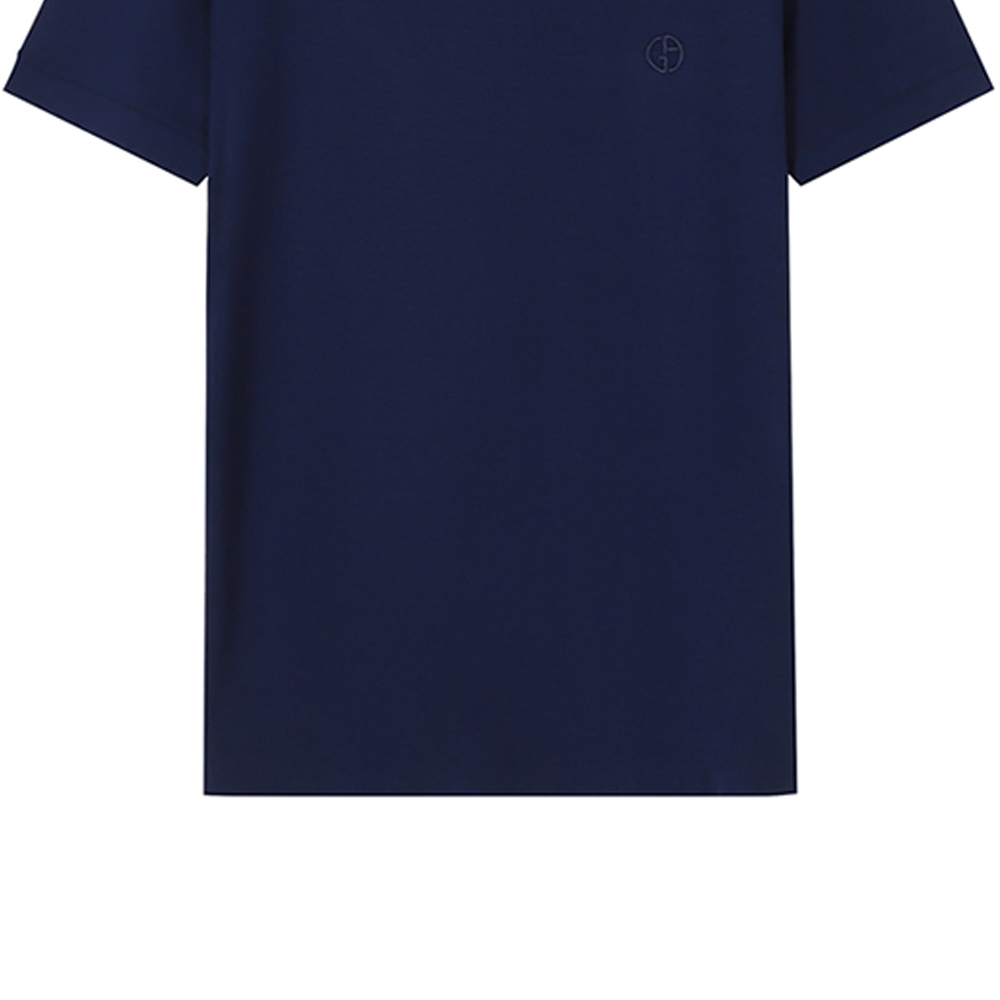 Sizing Giorgio Armani SS22 Baju-T Navy Blue Leher Bulat Logo Sulam. 3GST52-SJP4Z-UA3Z