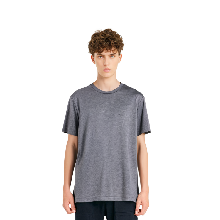 Shop 조르지오 아르마니 SS22 쉬어 라운드넥 반팔 티셔츠 - 그레이. 3KSM77-SJZHZ-U8EL