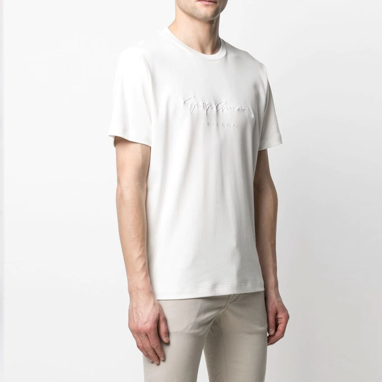 Lookbook ジョルジオ アルマーニ SS22 ホワイト ロゴ刺繍 半袖Tシャツ 6GSM90-SJRQZ-U13Q