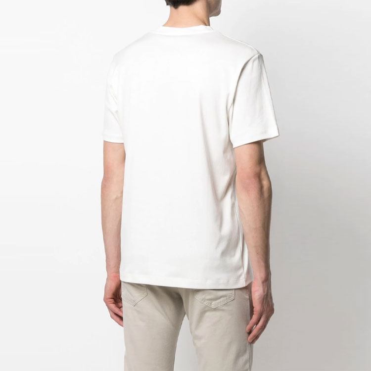 Shop ジョルジオ アルマーニ SS22 ホワイト ロゴ刺繍 半袖Tシャツ 6GSM90-SJRQZ-U13Q