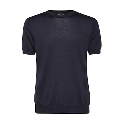 Giorgio Armani Armani SS22 Solid Color Crewneck Short Sleeve Sweater Men Blue 3HSM38SM63ZUBWF