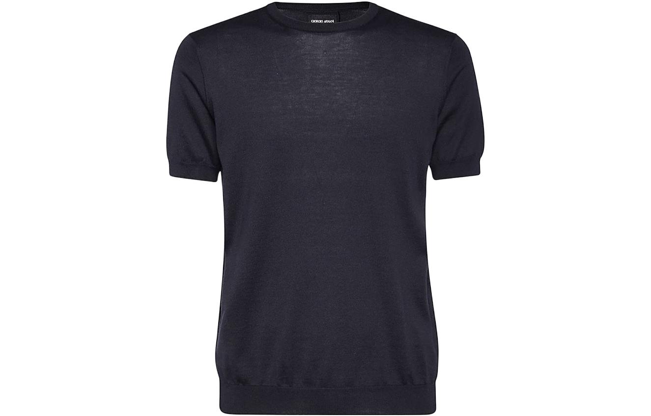 Order ジョルジオ アルマーニ SS22 ソリッドカラー クルーネック 半袖 セーター メンズ ブルー 3HSM38SM63ZUBWF